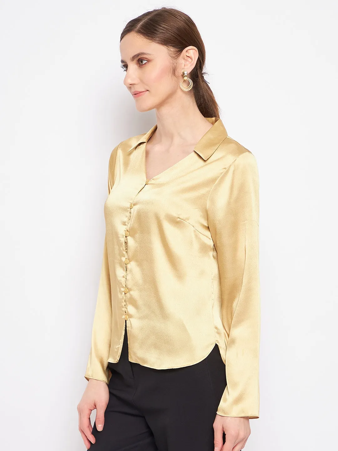 Madame Mustard Satin Shirt Short Sleeve