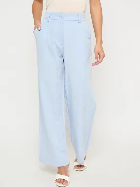 Stretchable Waist Madame Solid Sky Blue Straight Fit Trousers