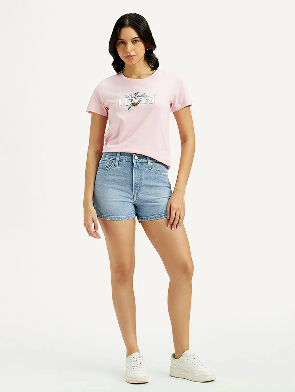 Women's Indigo Mid Rise Denim Wedgie Shorts Day Comfort Stretch Flex