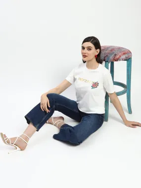 Madame Bridgerton Embossed Graphics White Cotton T-Shirt sequined details Soft and Lightweight