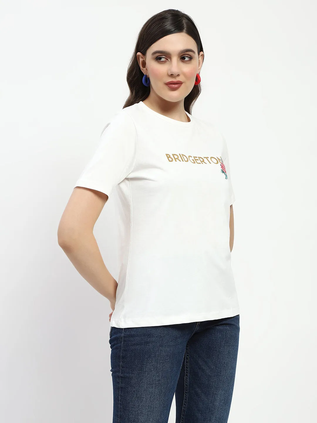 Madame Bridgerton Embossed Graphics White Cotton T-Shirt Stretch performance Performance Fit Wear