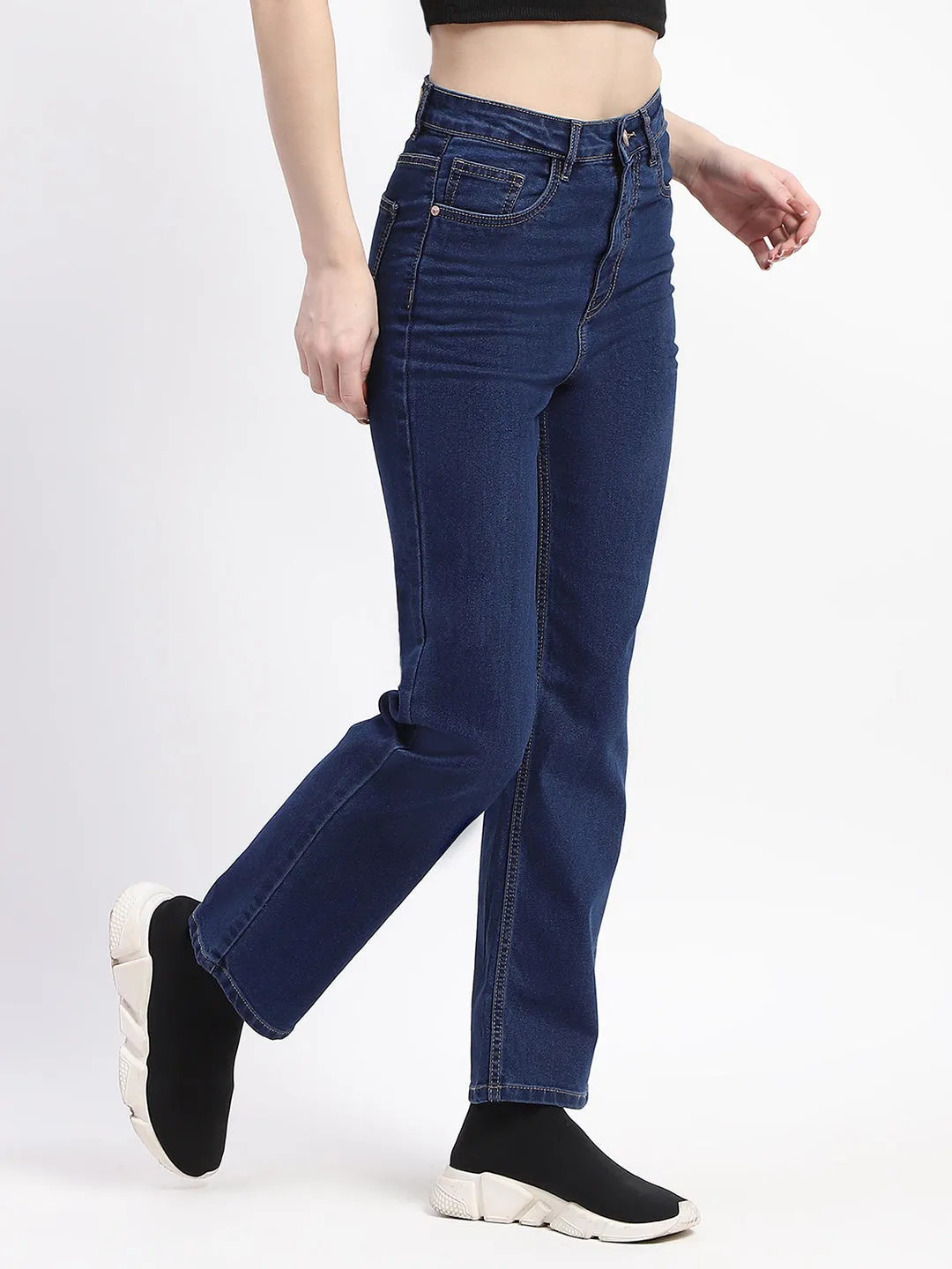 Modern Fit Madame Straight-Fit Dark Blue Cotton Denim Jeans