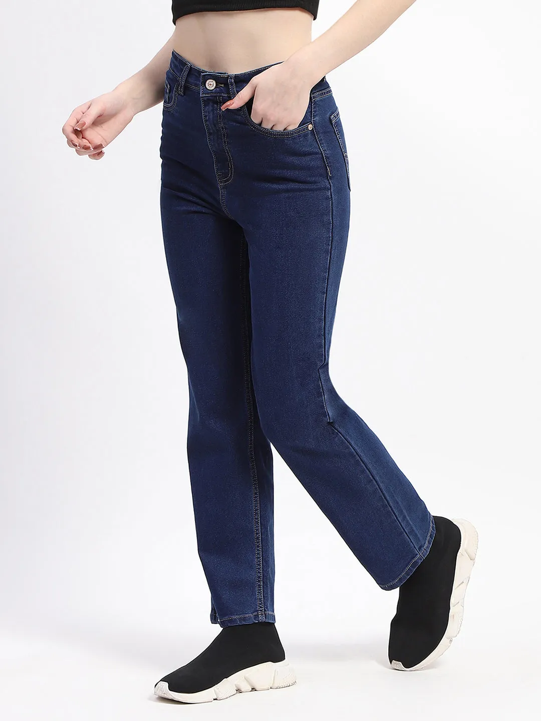 Madame Straight-Fit Dark Blue Cotton Denim Jeans Anti Snag Thread Technology Night Out Parent Style
