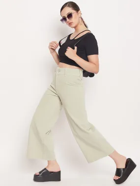 Madame Mint Green High Waist Wide Leg Ankle Length Jeans school wear Streetwear Fan Family Style