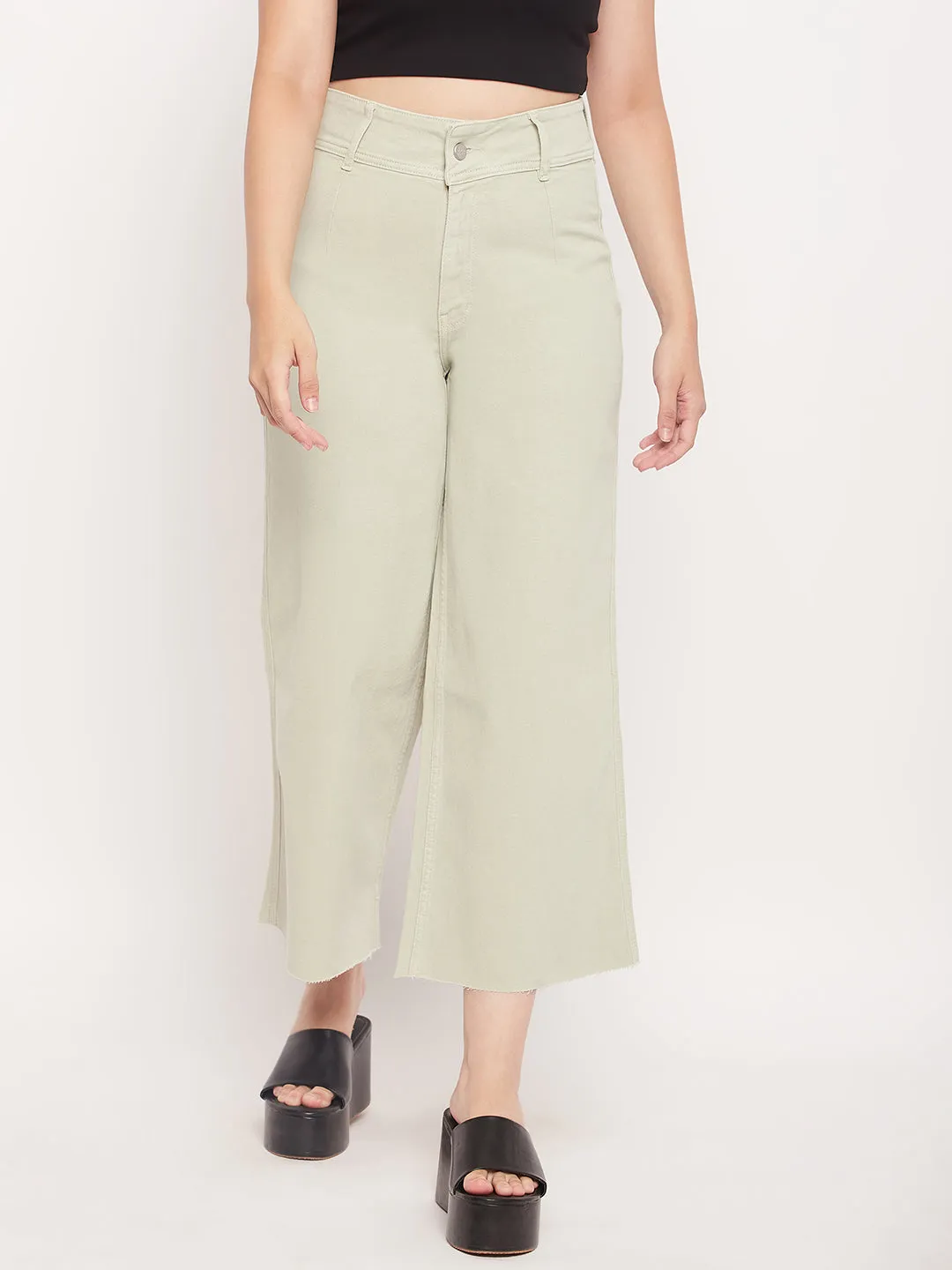 Affordable Fashion Lover Fashion Lover Versatile Madame Mint Green High Waist Wide Leg Ankle Length Jeans