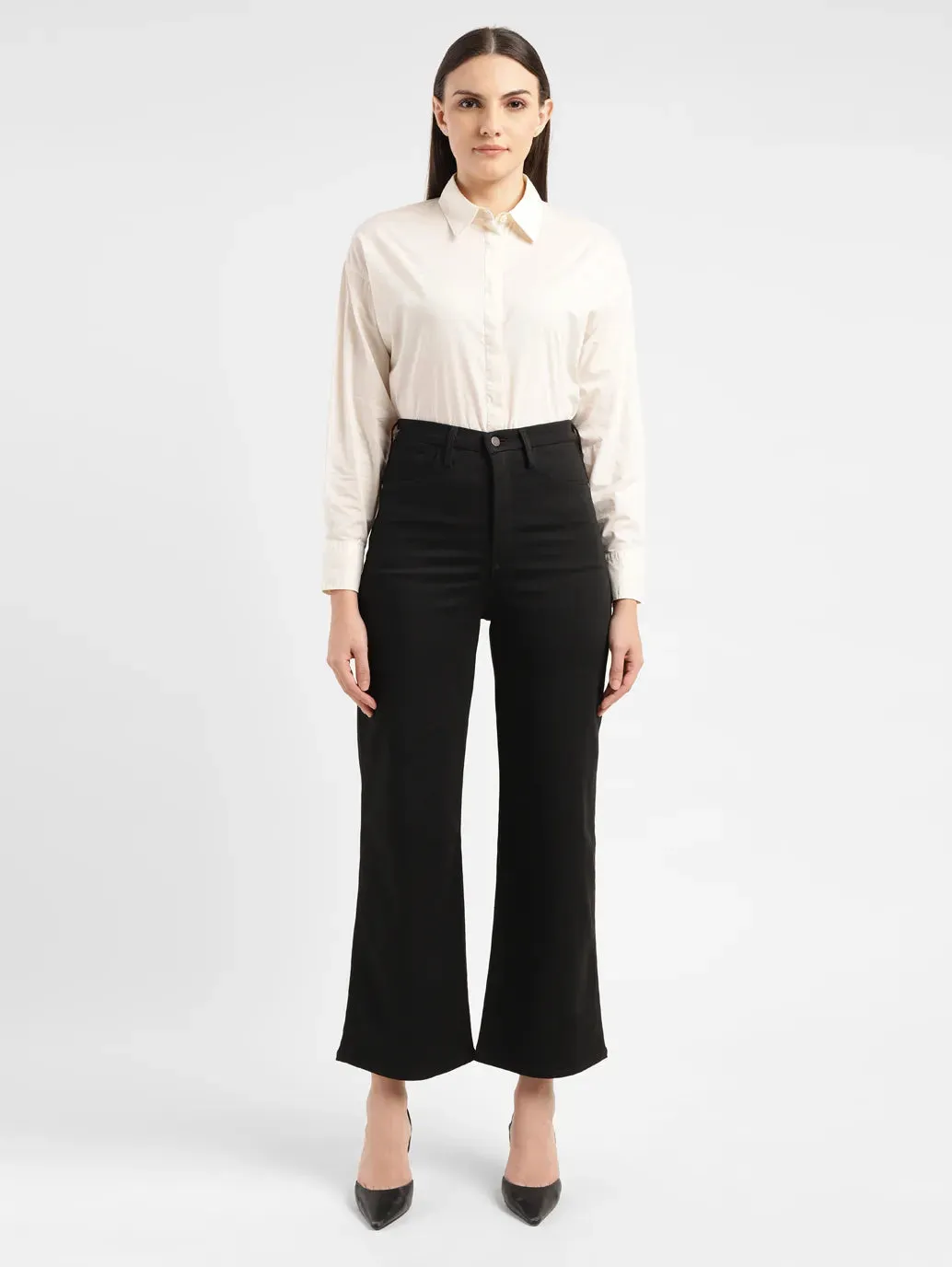 Neutral Fit Piece Women's Redloop Black Ribcage Bell Bottom Wide Leg Fit High Rise Jeans