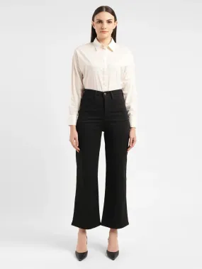 Women's Redloop Black Ribcage Bell Bottom Wide Leg Fit High Rise Jeans Teen Outfit Night Out Party Look Functional Waistband