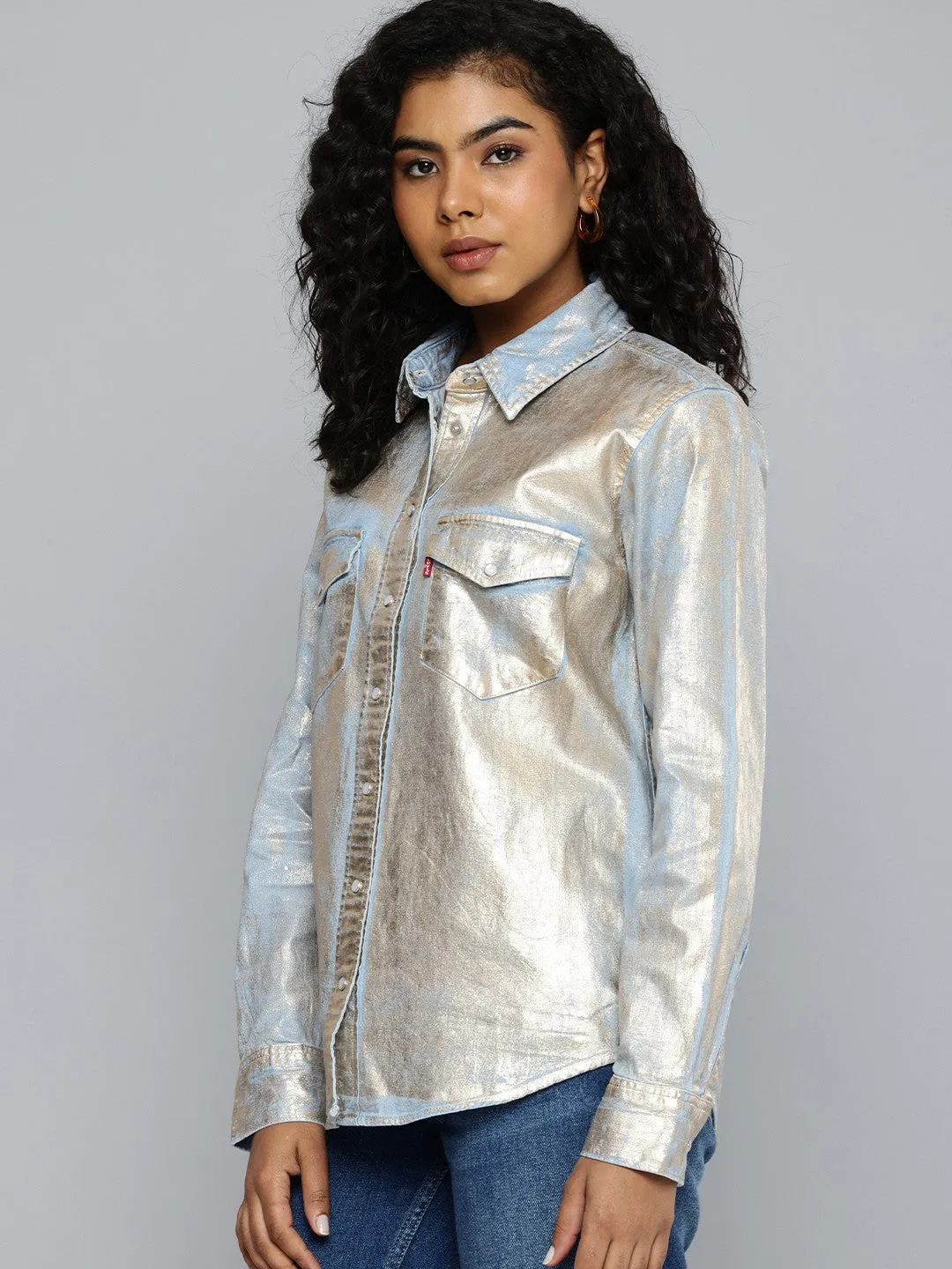 Sporty Appeal Relaxed Look Women's Printed Regular Fit Denim Shirt