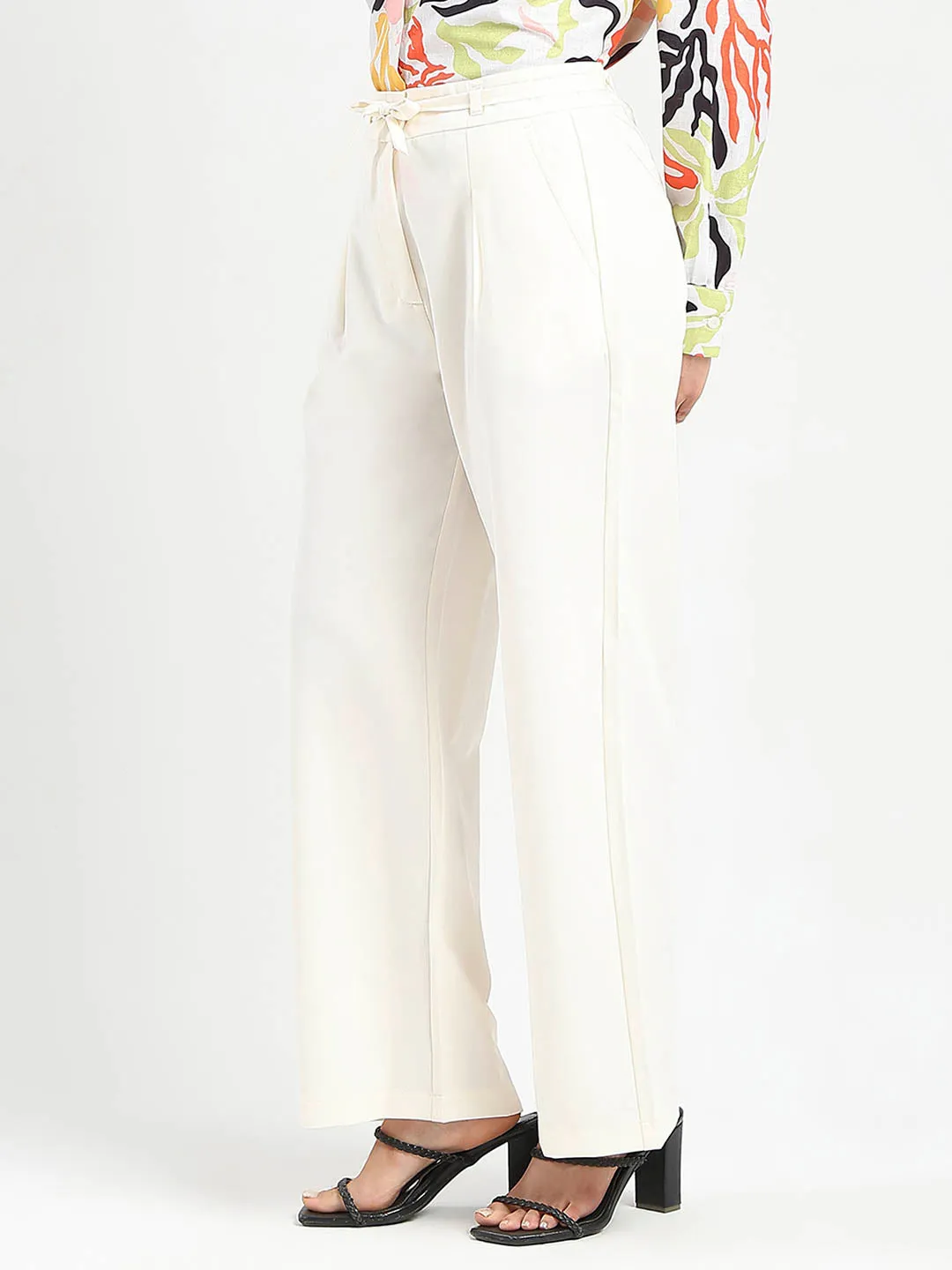 Active Lifestyle RegularFit Madame Drawstring Waist Straight Fit Ivory Trousers