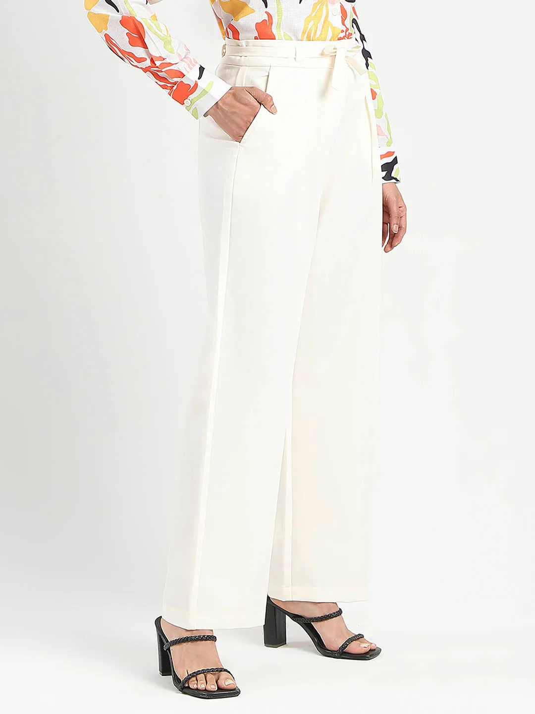 AntiStaticFinish Madame Drawstring Waist Straight Fit Ivory Trousers
