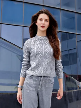 Soft Knit Piece Madame Metallic Cable Knit Grey Sweater