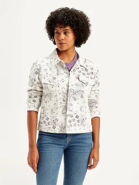 Women's Printed White Jacket Mild Weather Layer Water Repellent Fabric