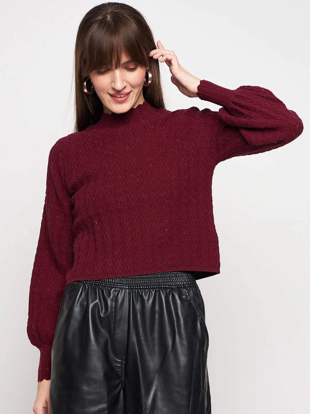 Madame Wine Pull-On Sweater Breathable mesh Stretch Knit Technology