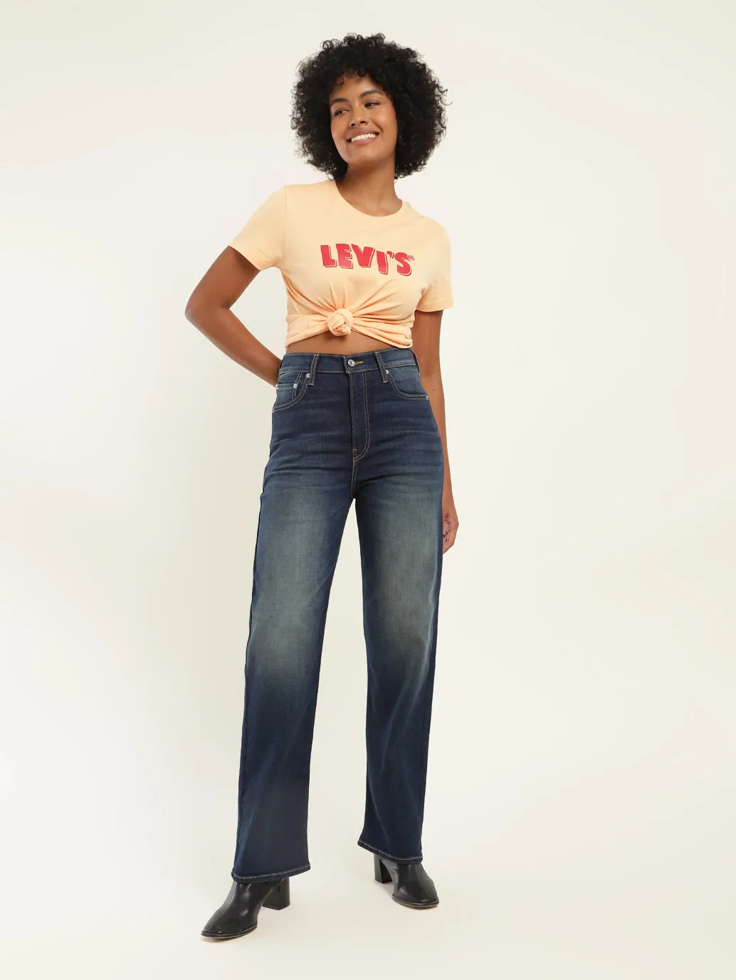 Comfy Waist Festival Outfit Date Night Professional Wear Women's Blue Ribcage Straight Fit High Rise Jeans