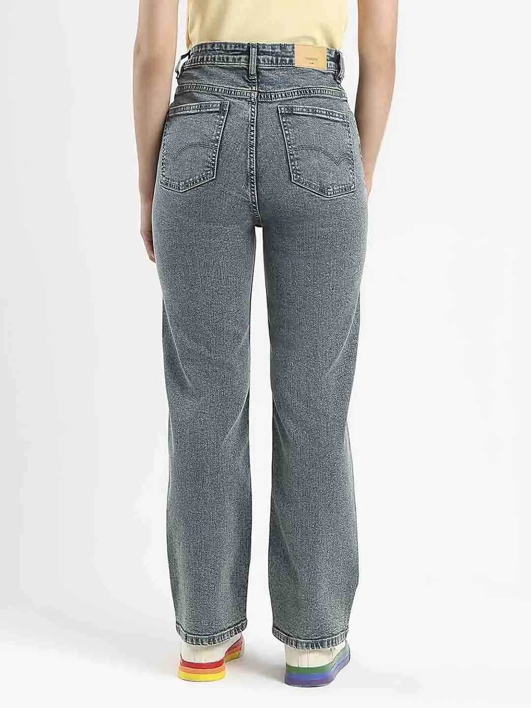 Perfect Basic Athlete Fit Elegant Madame Mid-Wash Tinted Blue Cotton Blend Denim Jeans