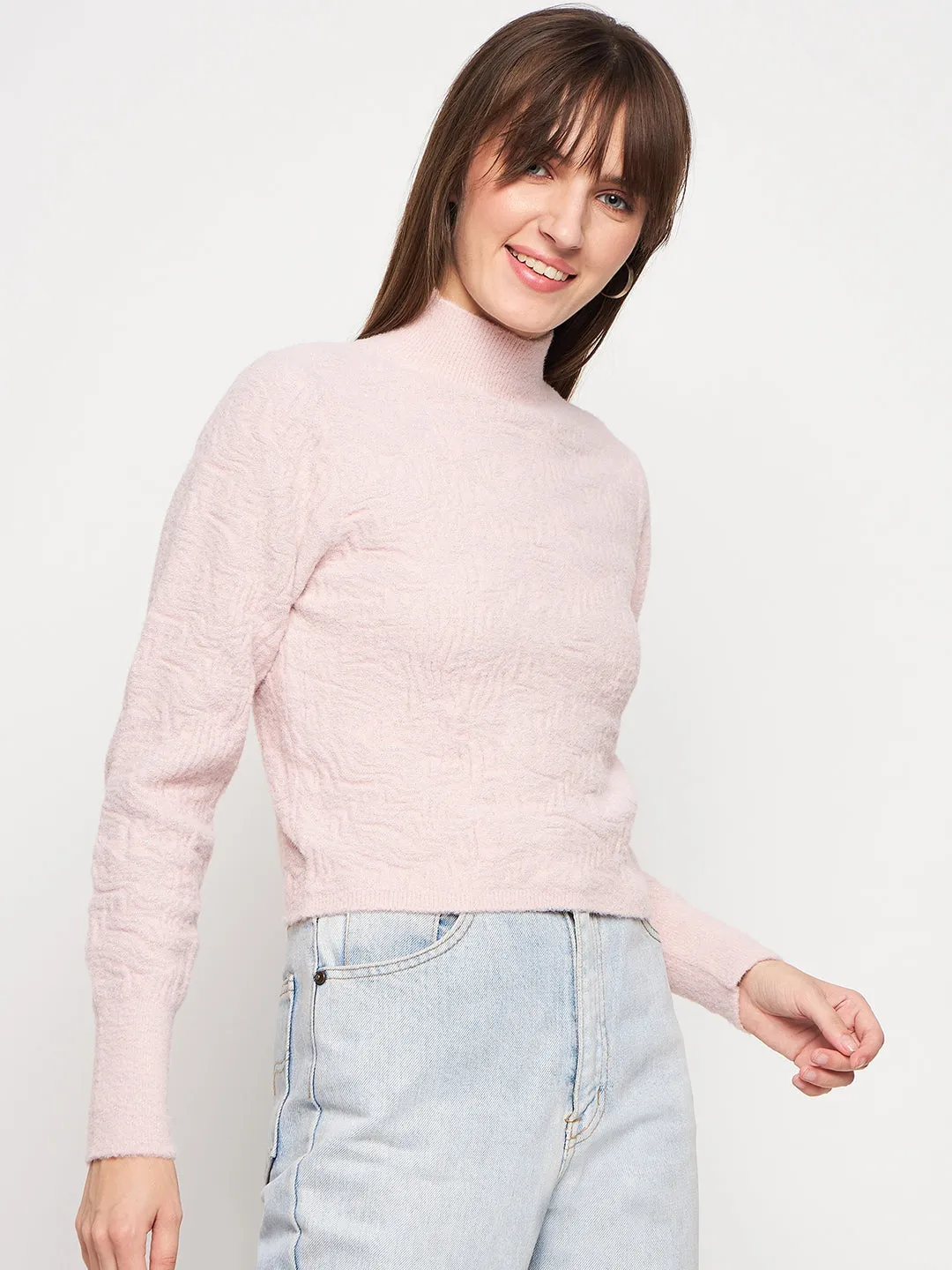 Warm Wear Vintage Wash Finish Madame Baby Pink Sweater