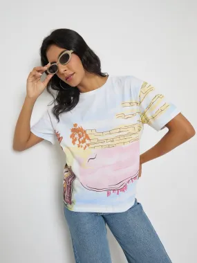 Madame All Over Print Cotton Blend White T-Shirt Heather Texture Finish