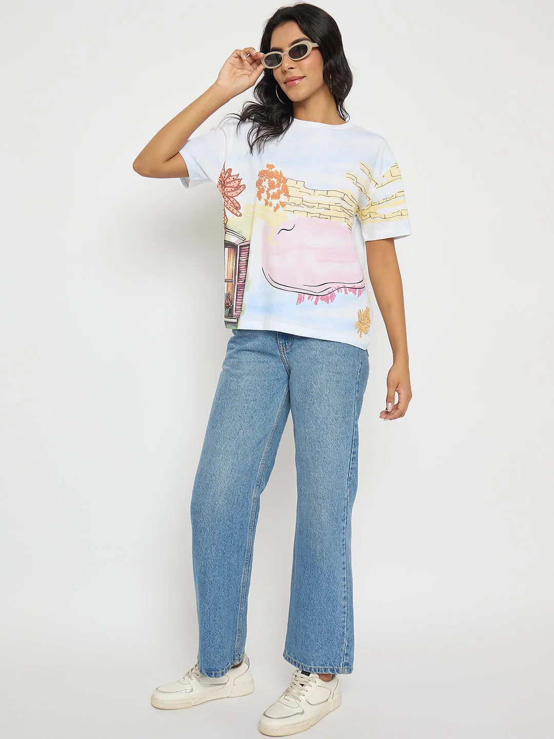 Madame All Over Print Cotton Blend White T-Shirt black friday