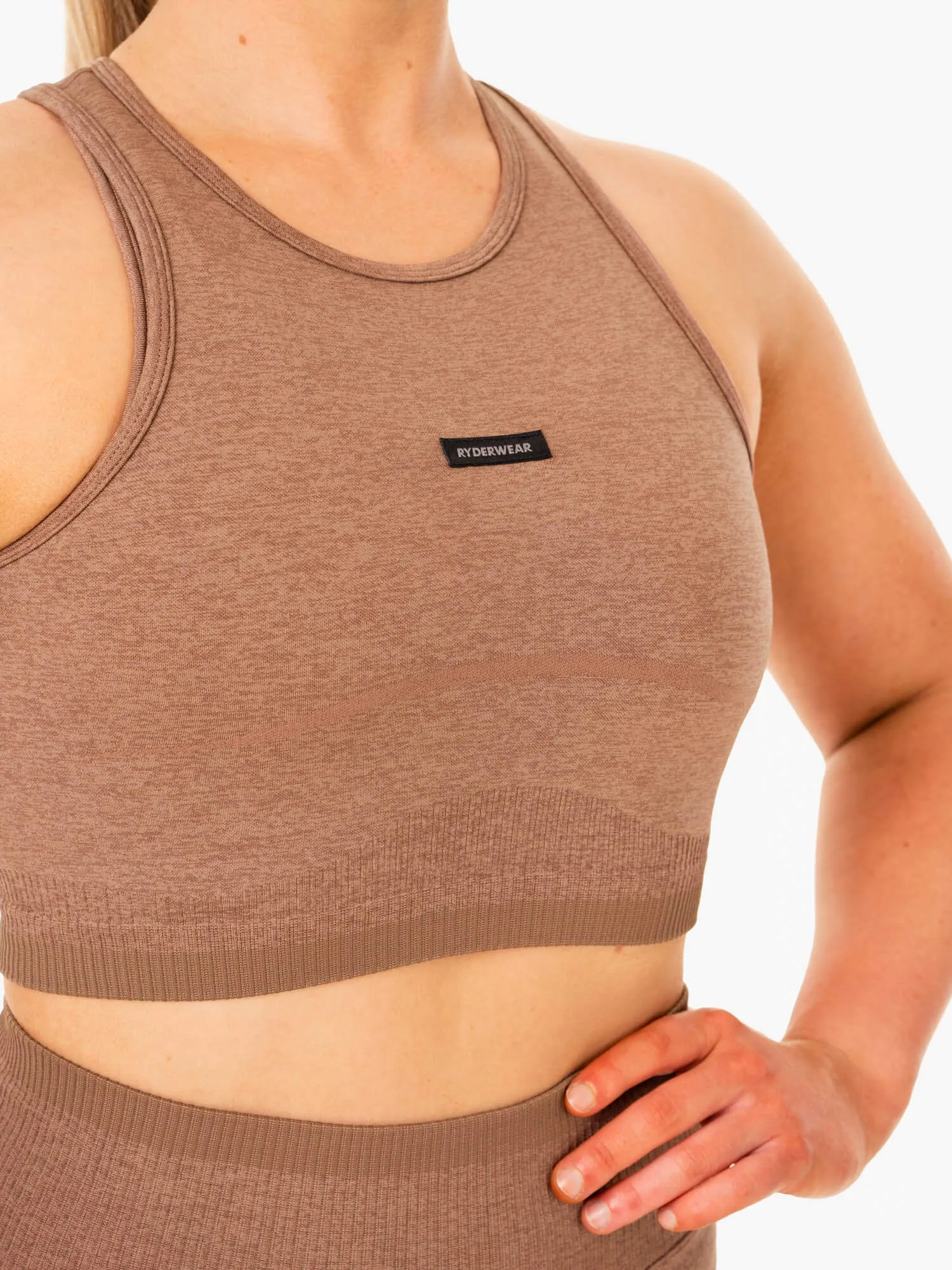 High Neck Design Excel Seamless Tank - Mocha Marl