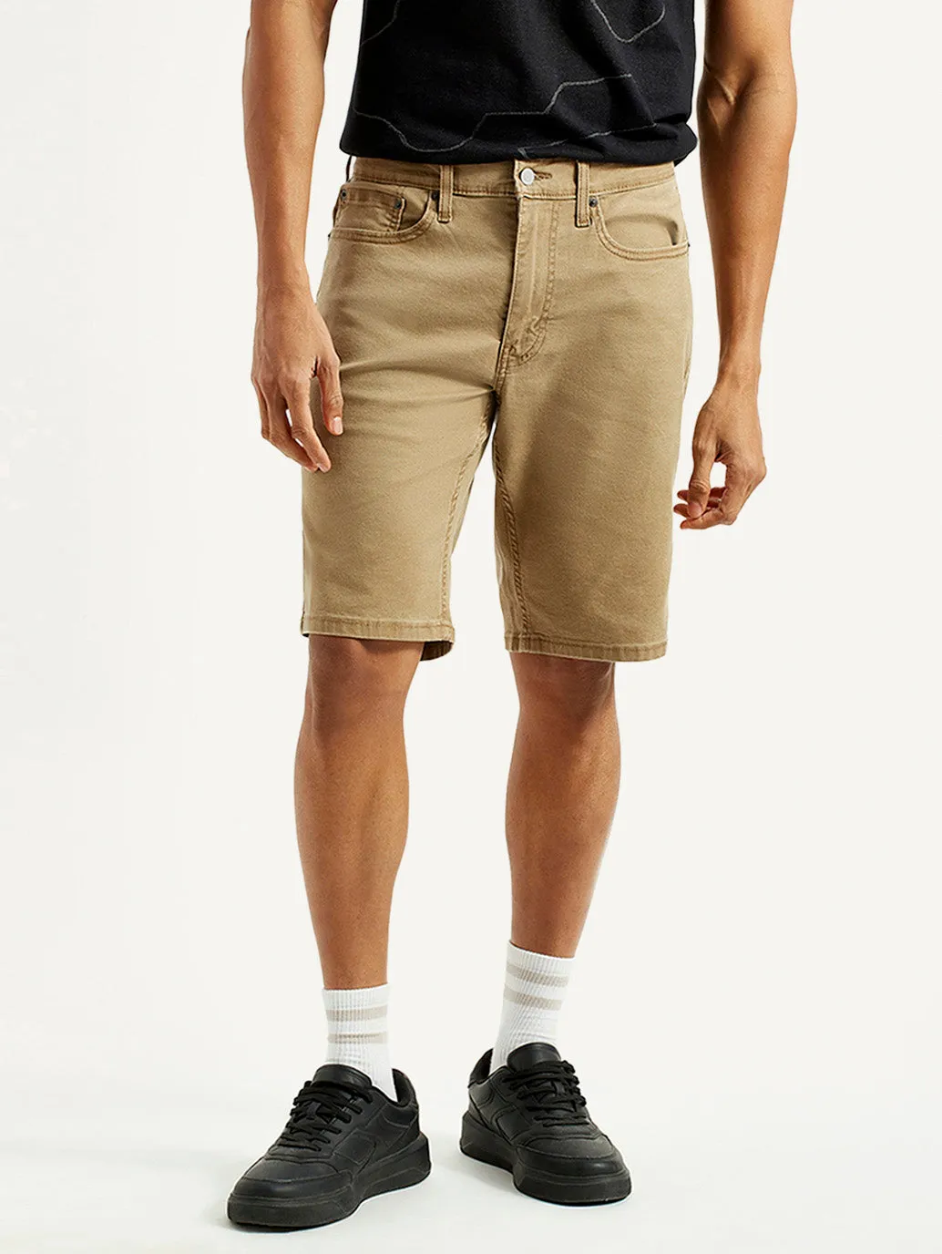 Stretchable Material Moisture Wicking Fabric Men's Khaki Tapered Shorts
