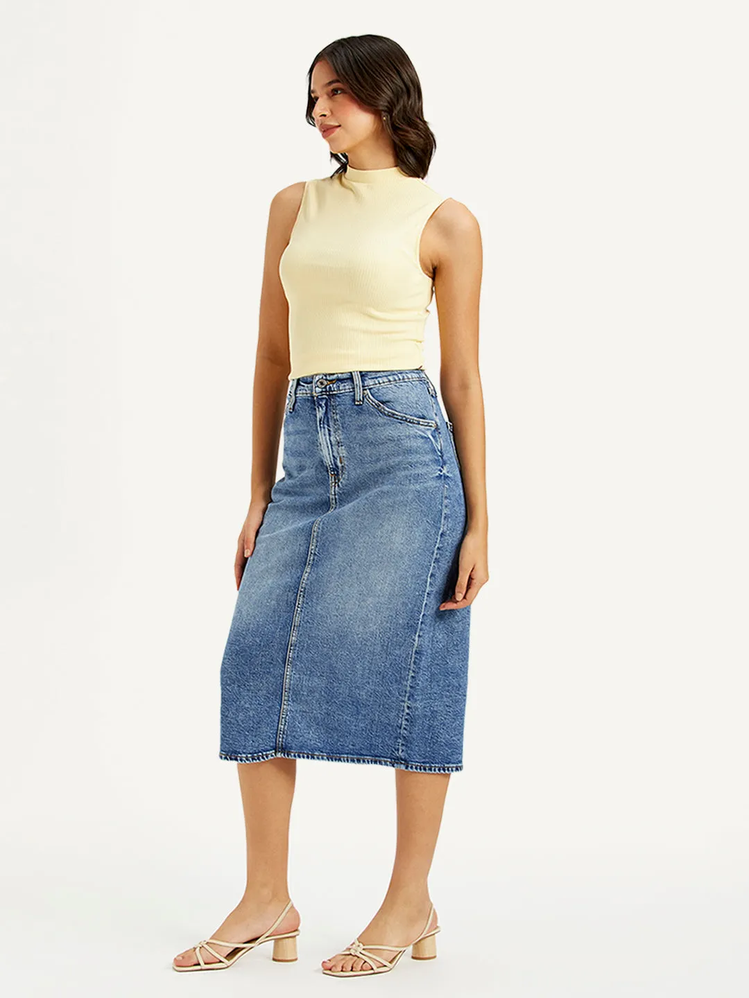 Light Mood Soft Mood Women's High Rise Blue Straight Fit Skirt
