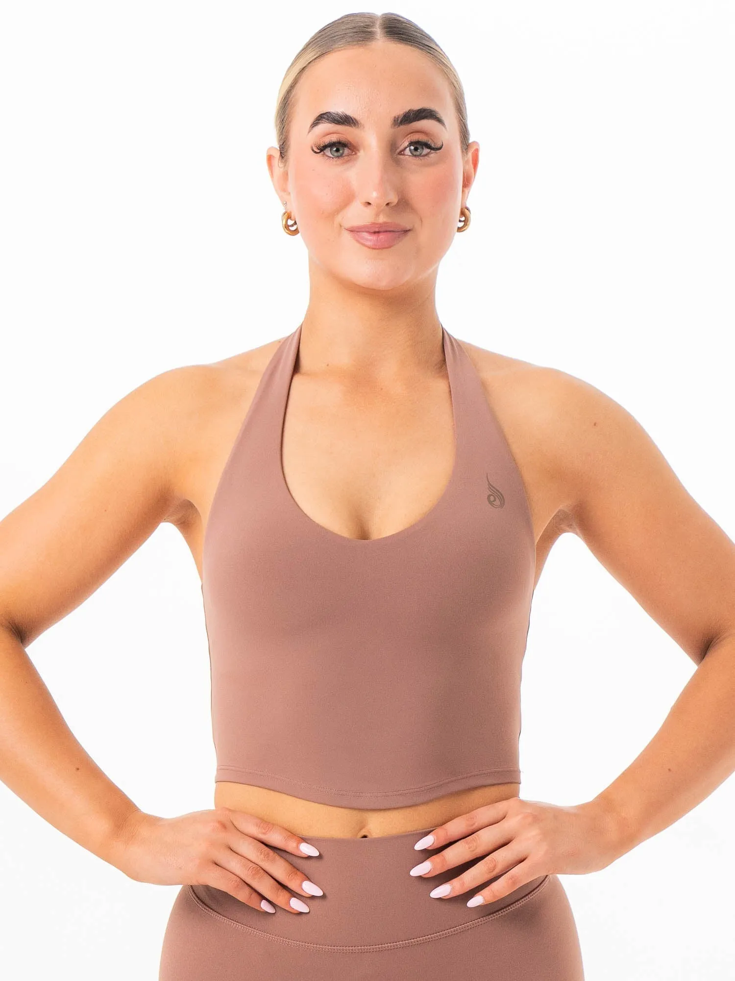 Basic Wardrobe Soft Touch Blend NKD Halter Shelf Tank - Mocha
