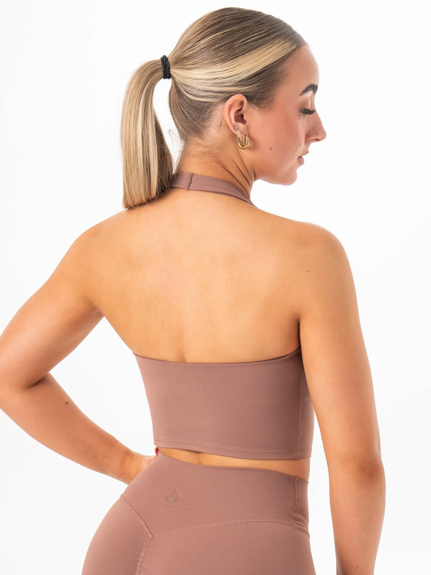 Sustainable Manufacturing Process Tactile Soft Texture NKD Halter Shelf Tank - Mocha