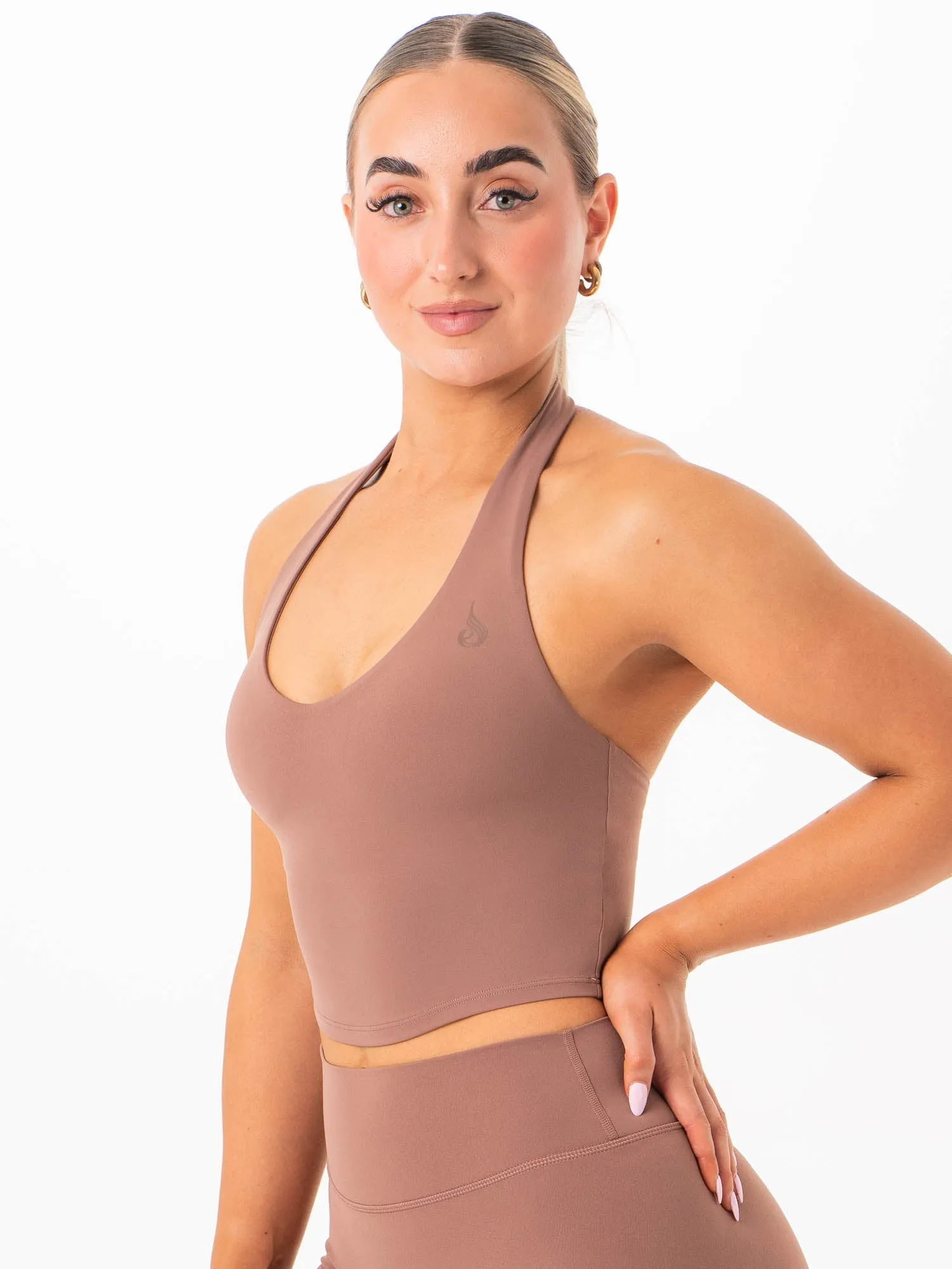 NKD Halter Shelf Tank - Mocha PreWashed CrossGrain Fabric