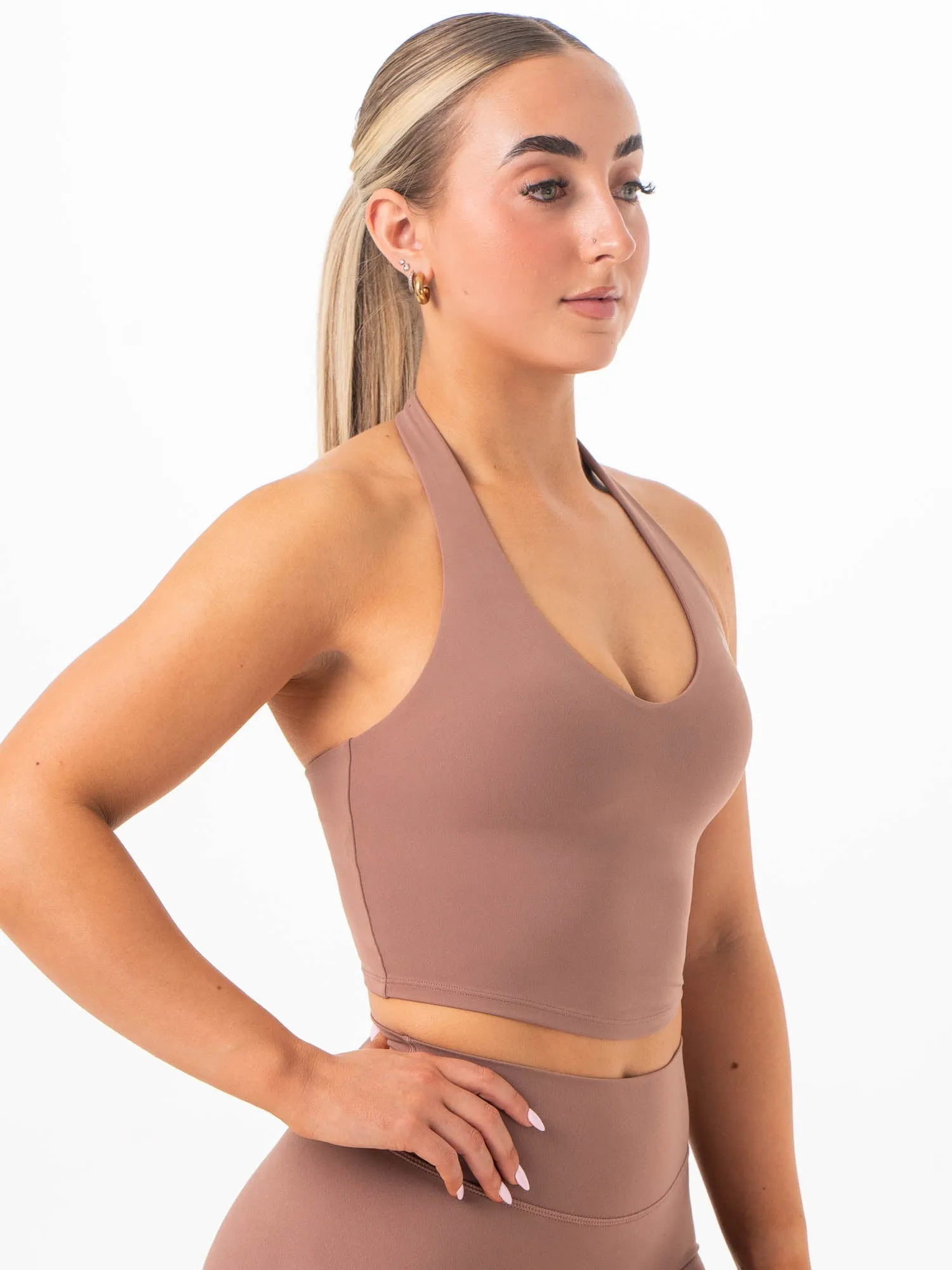 NKD Halter Shelf Tank - Mocha MultiDirectionalStretch ButtonlessClosure