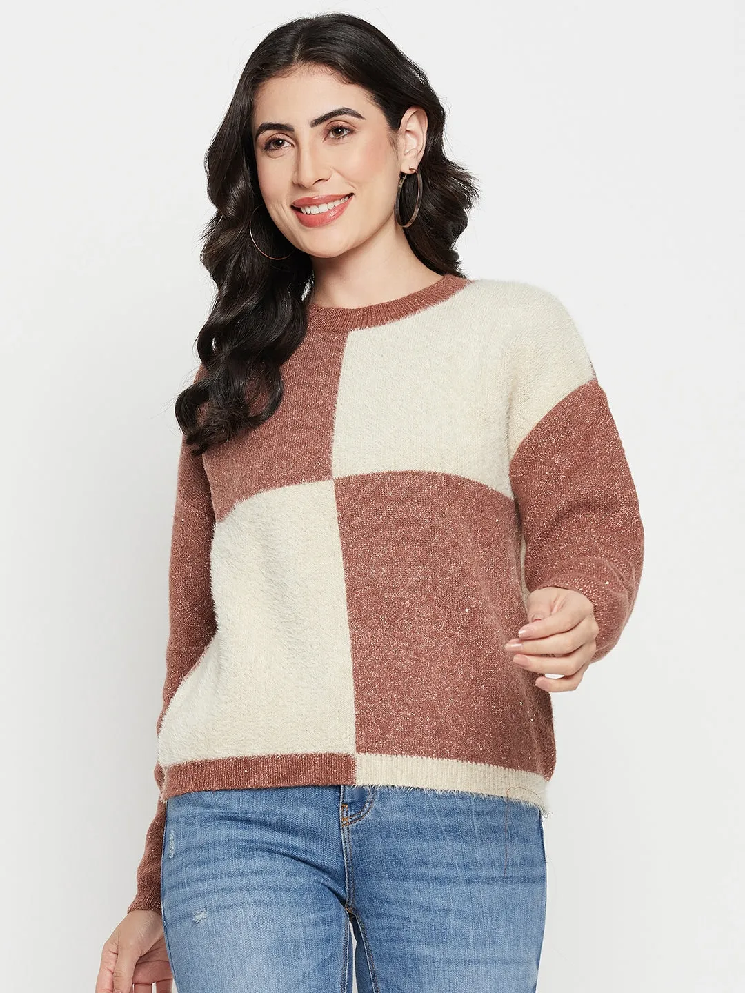Basic Layering Breathable Core Madame Brown Round Neck Sweater
