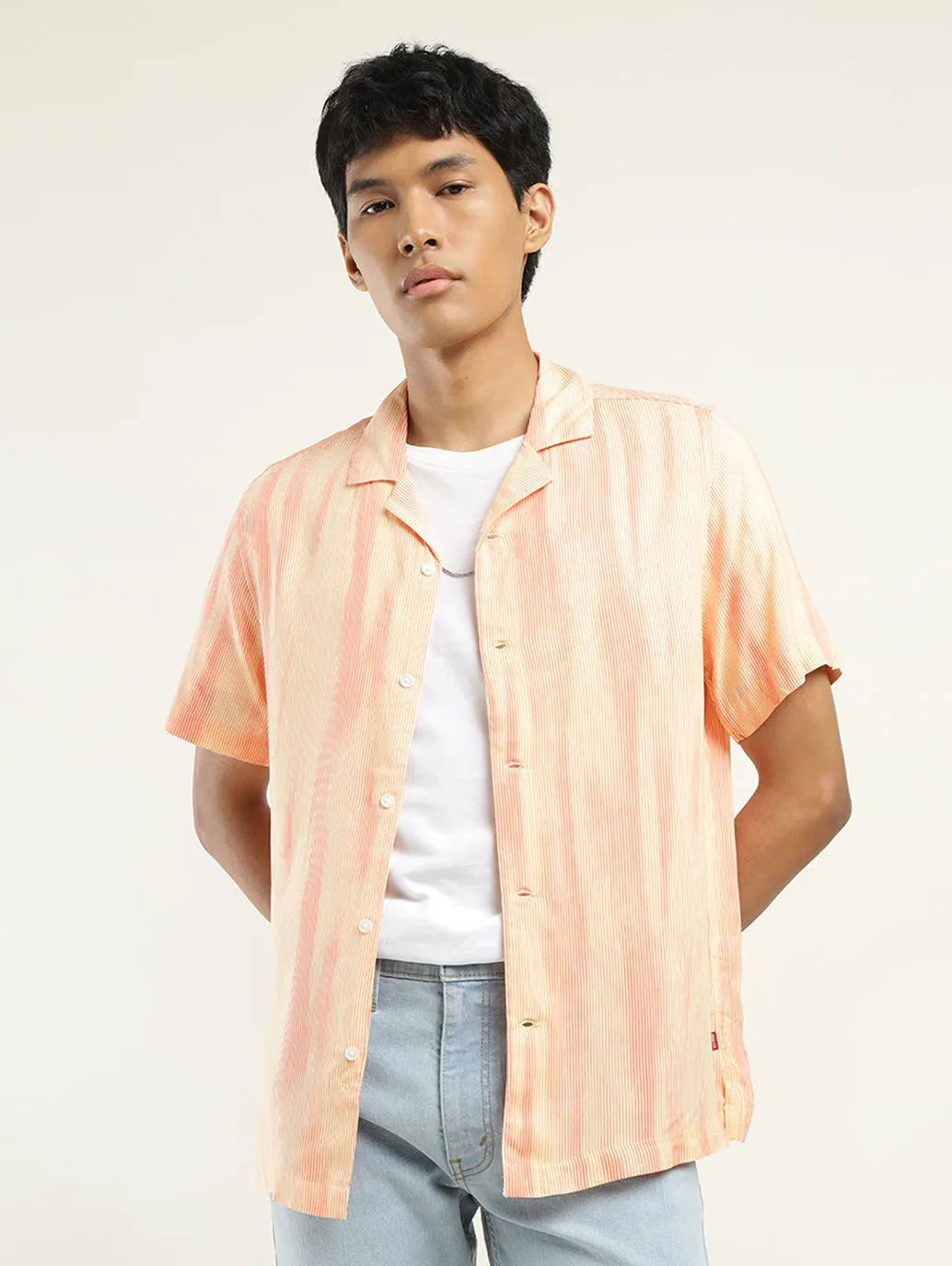 Men's Abstract Print Camp Shirt Midweight Textile