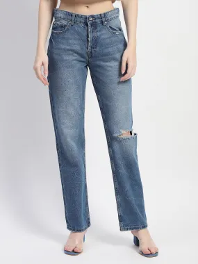 Madame Crushed Ripped Blue Straight Denim Everyday Look
