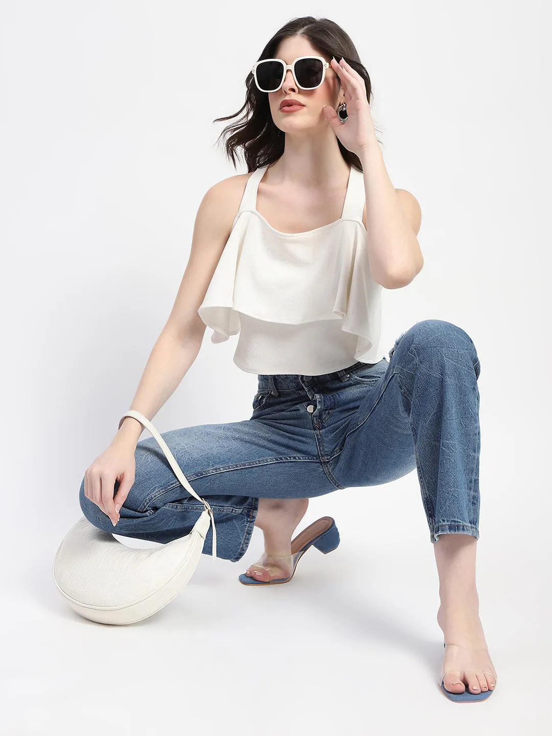 Picnic Style Modern Utility Style Madame Crushed Ripped Blue Straight Denim