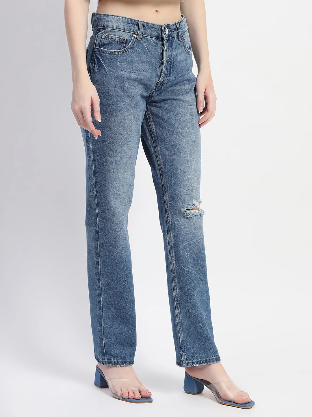 Madame Crushed Ripped Blue Straight Denim classic clothing