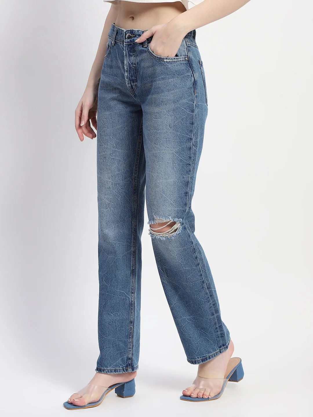 Madame Crushed Ripped Blue Straight Denim Lifestyle Choice