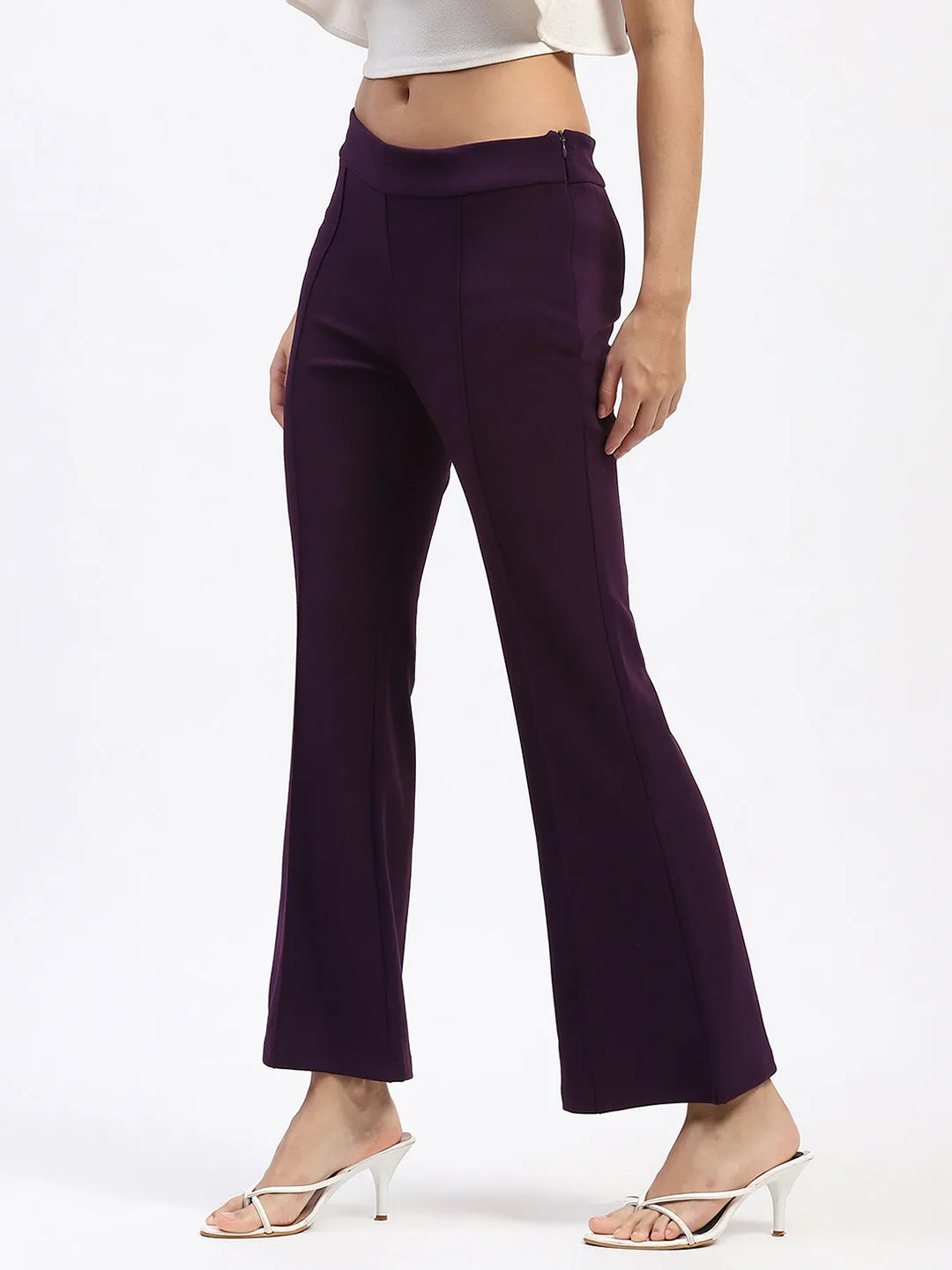 Trendy Comfort Functional Layers Madame Single Pleated Purple Flared Trousers