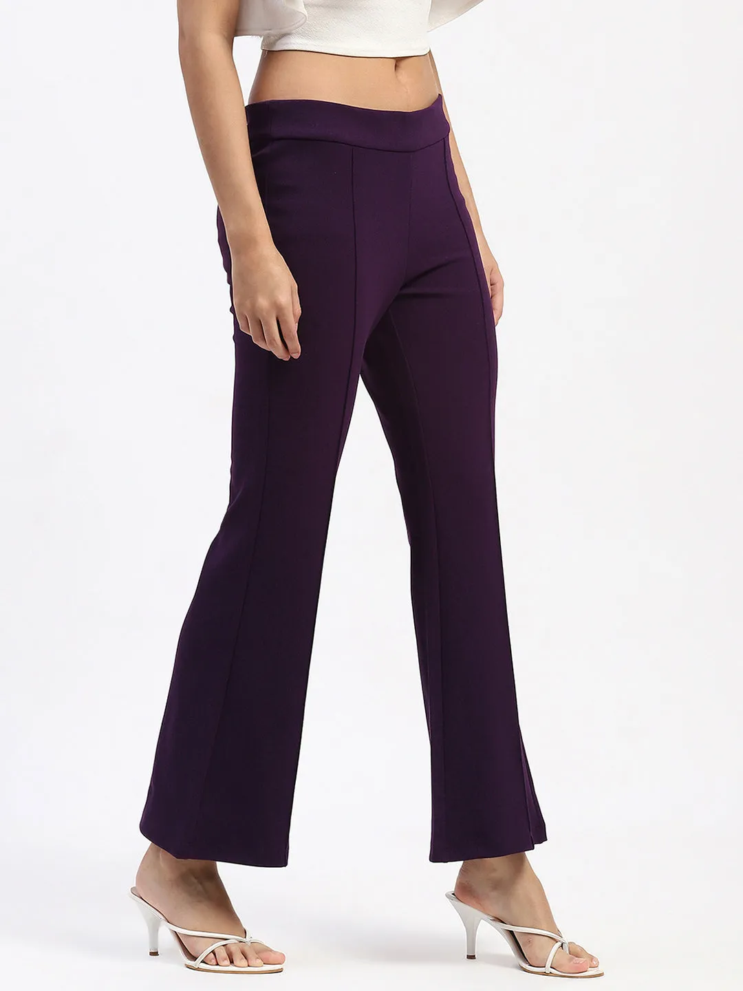 High Rise Design Madame Single Pleated Purple Flared Trousers