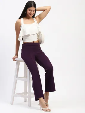 clean look Cozy Lining Madame Single Pleated Purple Flared Trousers