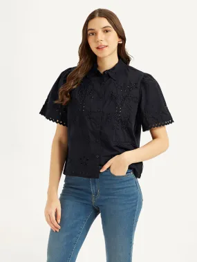 Women's Self Design Spread Collar Shirt Button-up Casual Day
