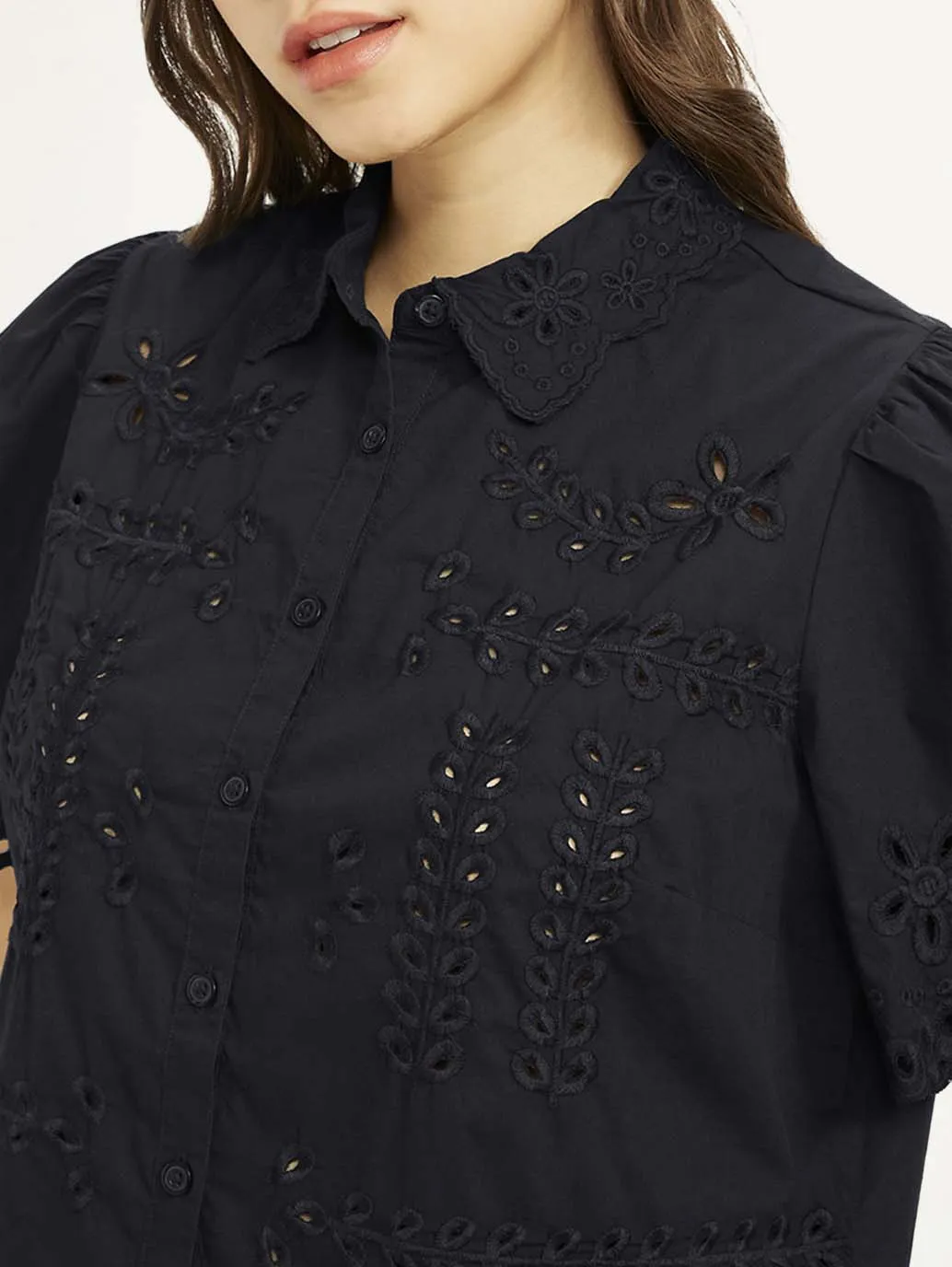 Women's Self Design Spread Collar Shirt Fashion Statement