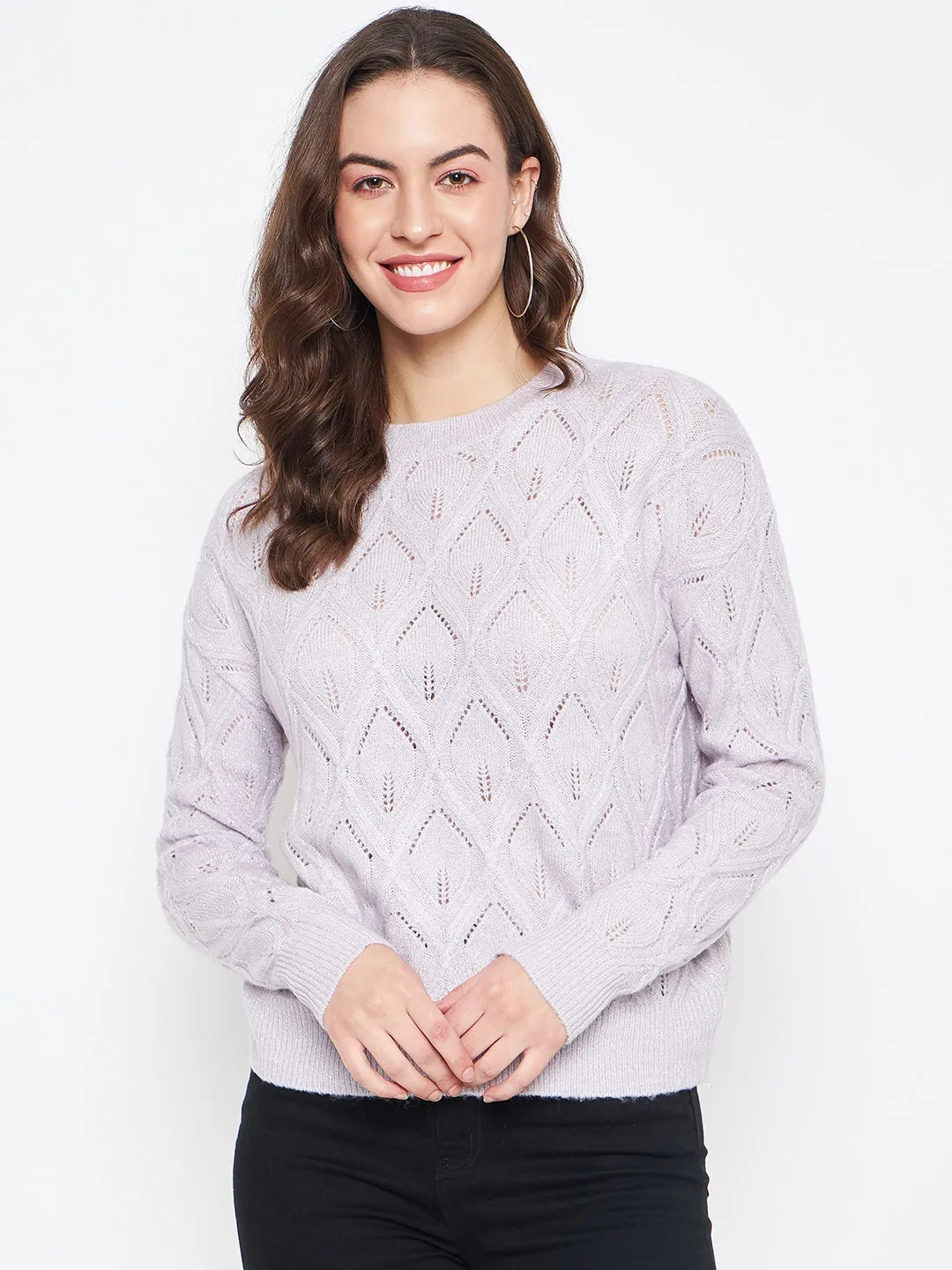 Reinforced Shoulder Seams Madame Lilac Regular Fit Acrylic Sweater