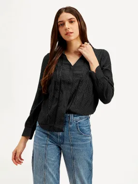 Handcrafted Detail Multipocket Style Women's Textured Spread Collar Shirt