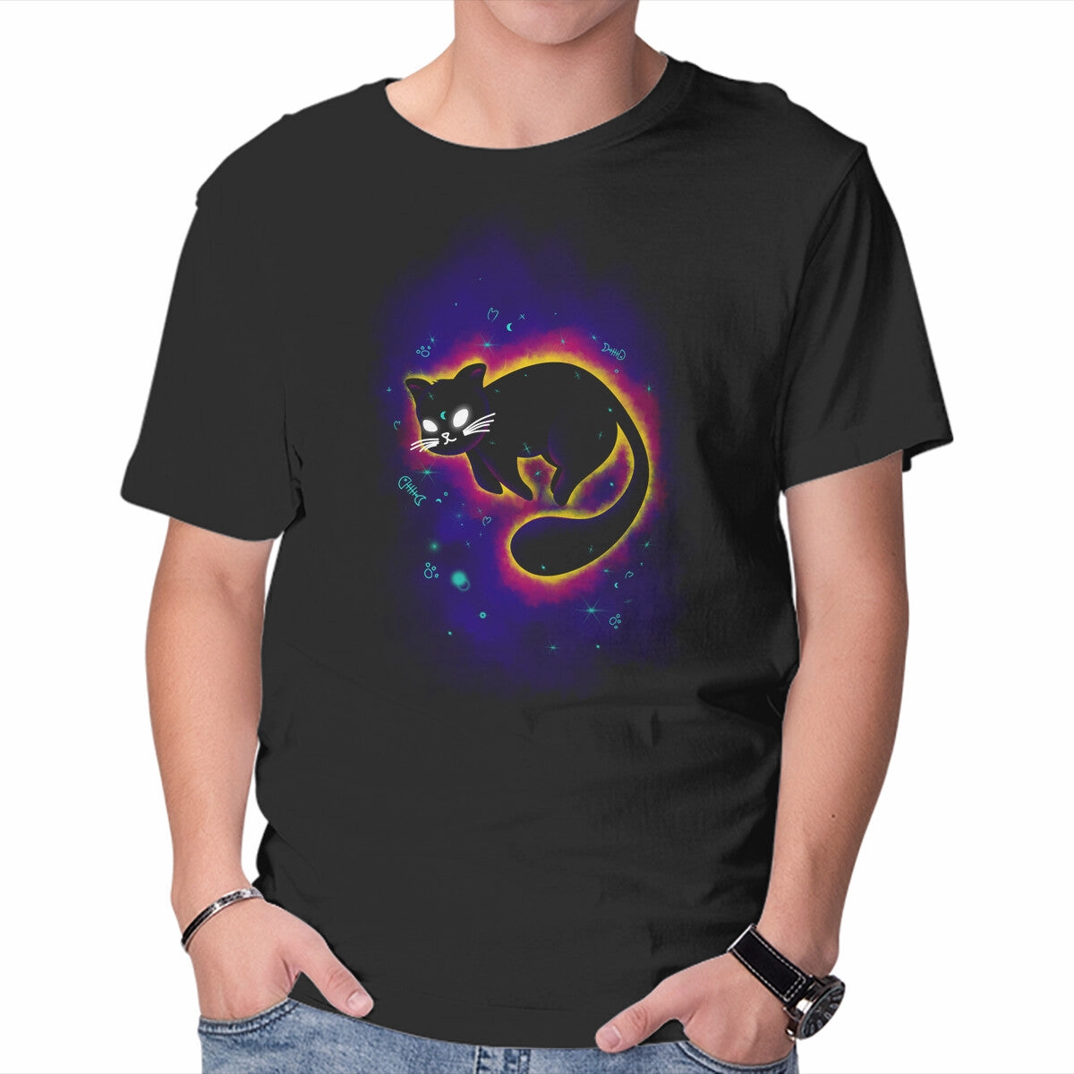 Casual Comfort Fit Versatile Top Floating Space Cat