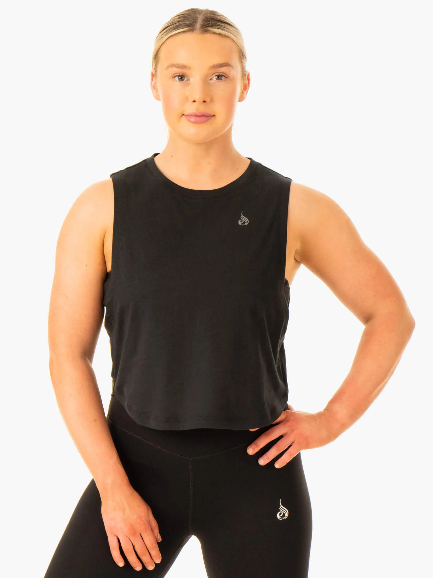 NoSlip Grip Ribbed Knit Fabric Flow Scoop Tank - Black