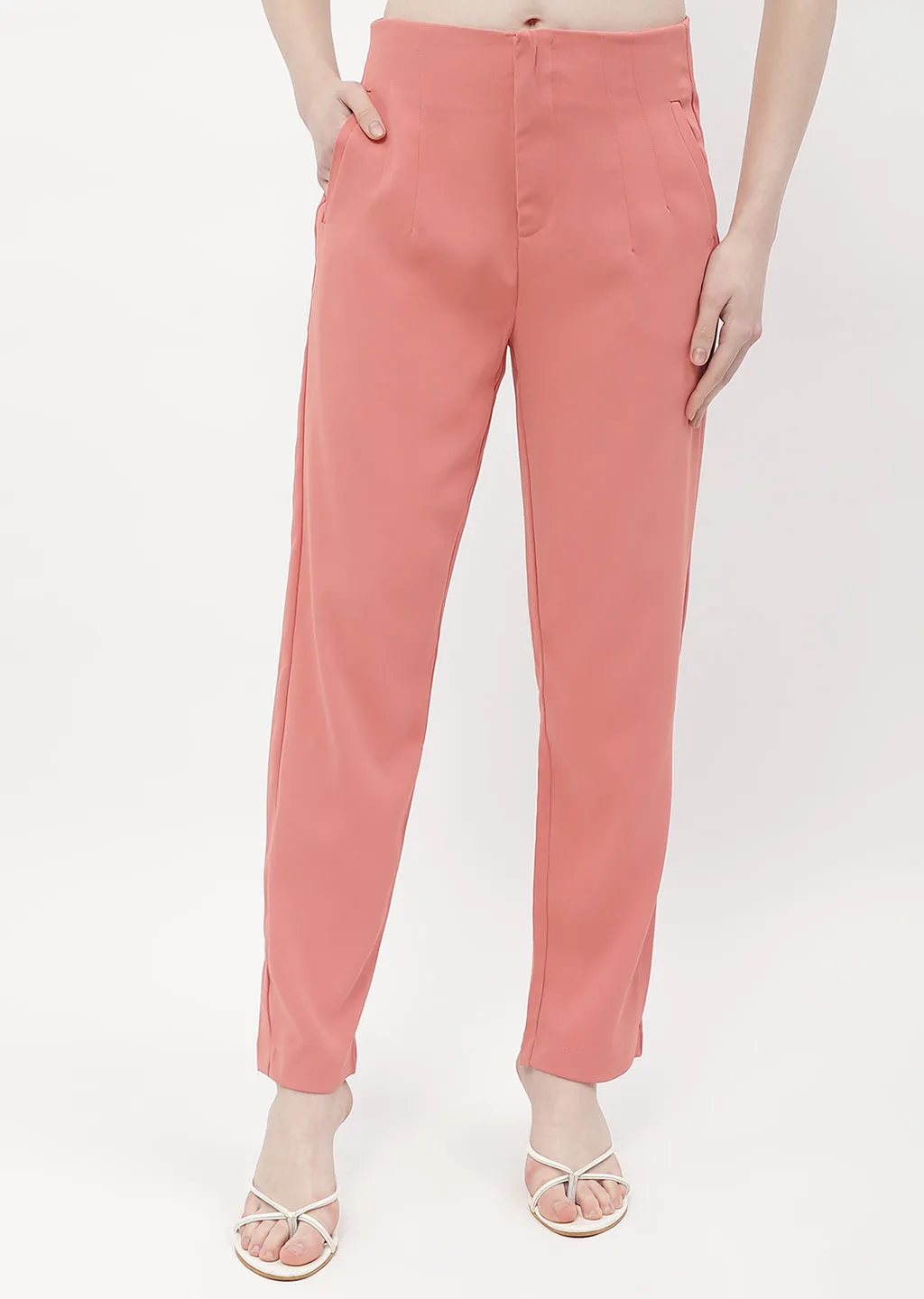 Madame Front Pleated Blush Orange Tapered Trousers Flexible Performance Wear Day Adventure
