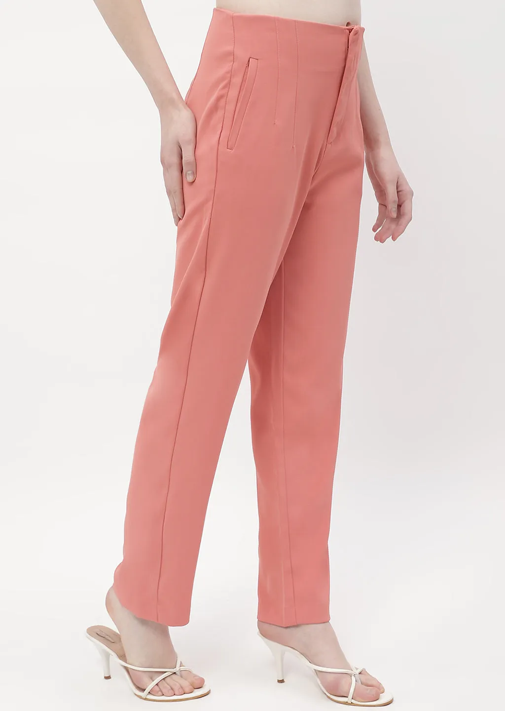 Chill Fit Madame Front Pleated Blush Orange Tapered Trousers
