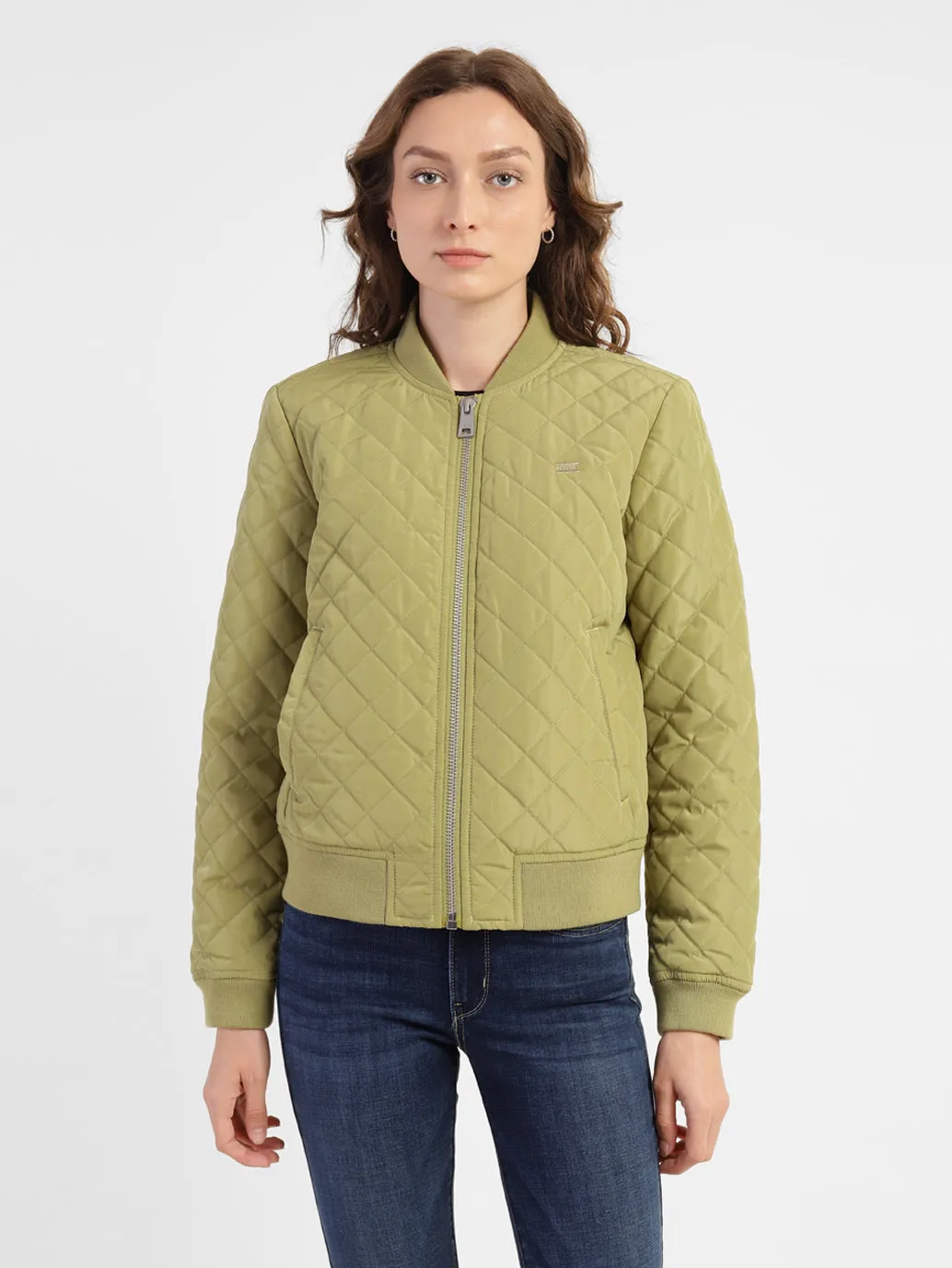 Women's Quilted Collar Neck Jackets Magnetic Fasteners