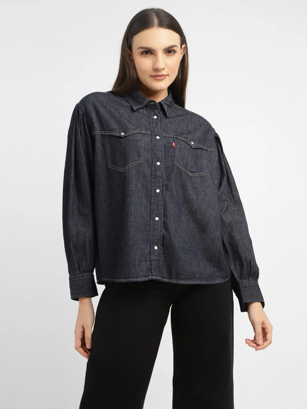 Everyday Essential Women's Solid Spread Collar Shirt