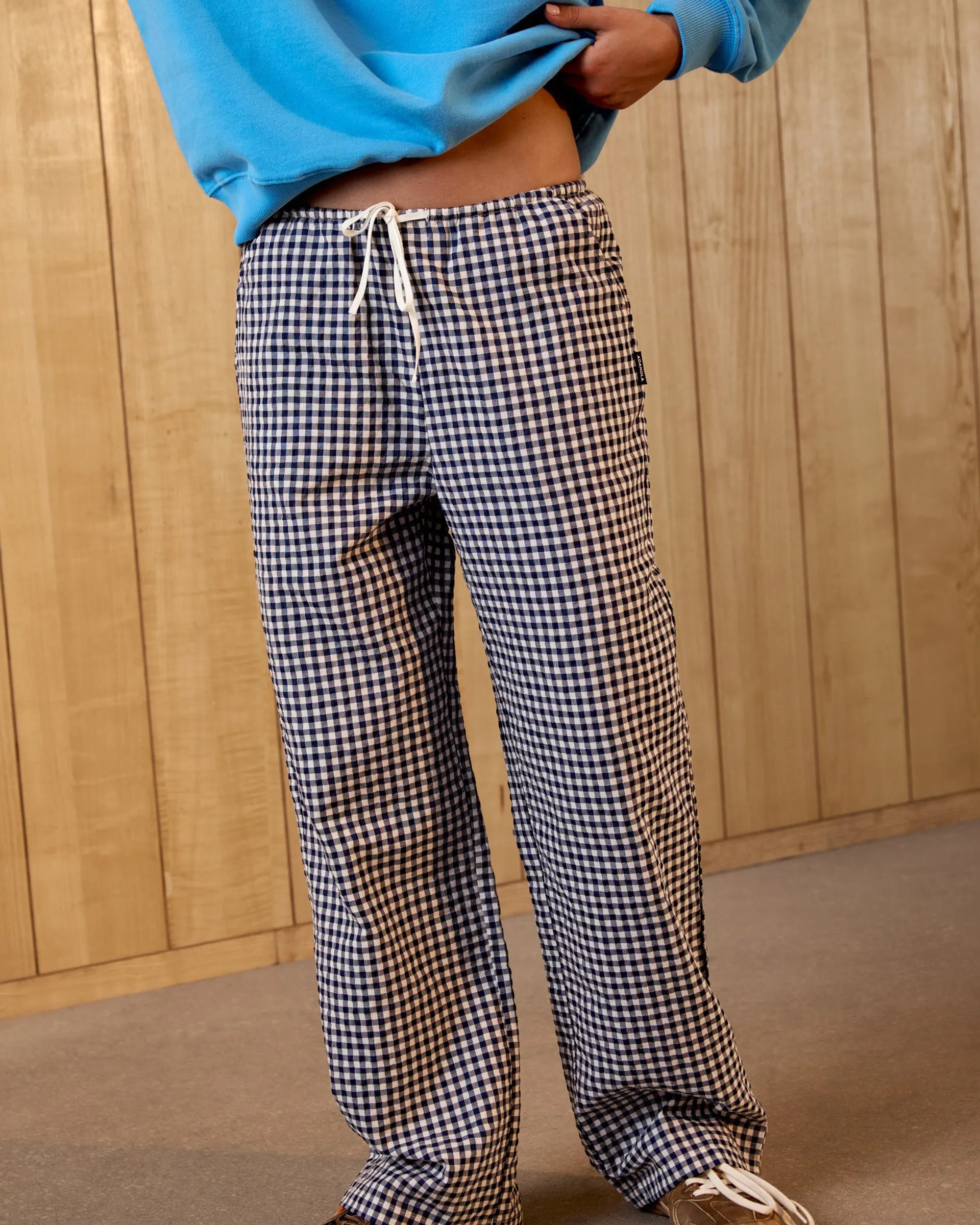 Gingham Drawstring Pants - Navy Blue/White AbrasionGuardTape