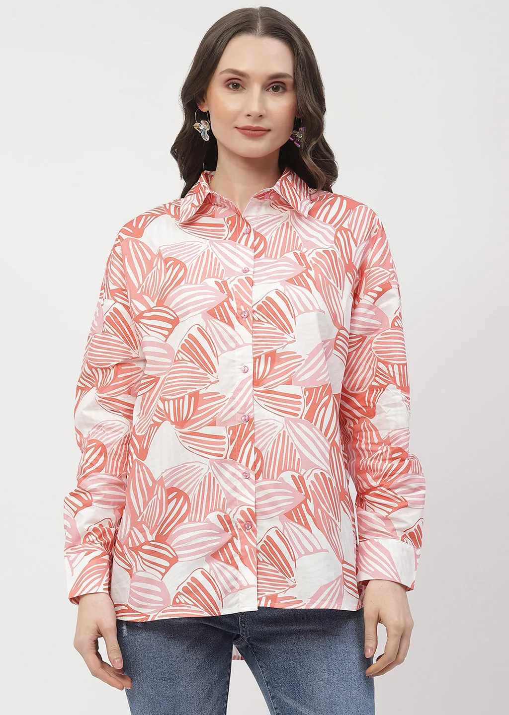 Madame Abstract Print Brick Orange Regular Shirt Functional Fashion